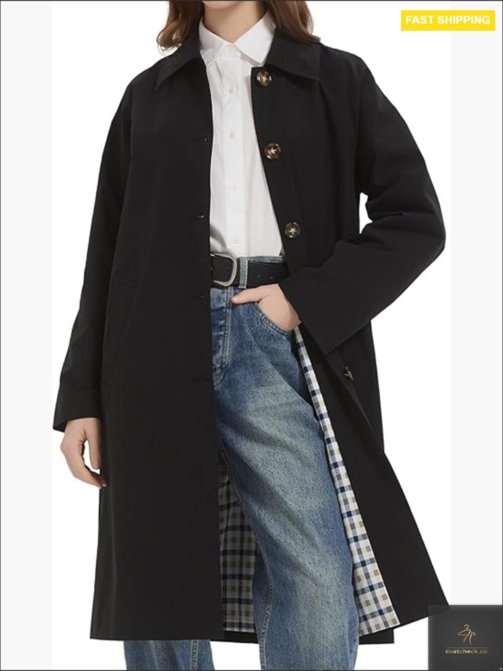 Womens Single Breasted Trench Coat Long Lightweight Rain Jacket With Deep